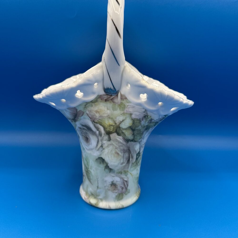 Vintage Formalities White Rose Chintz Collection Vase, EUC, Handled, Porcelain